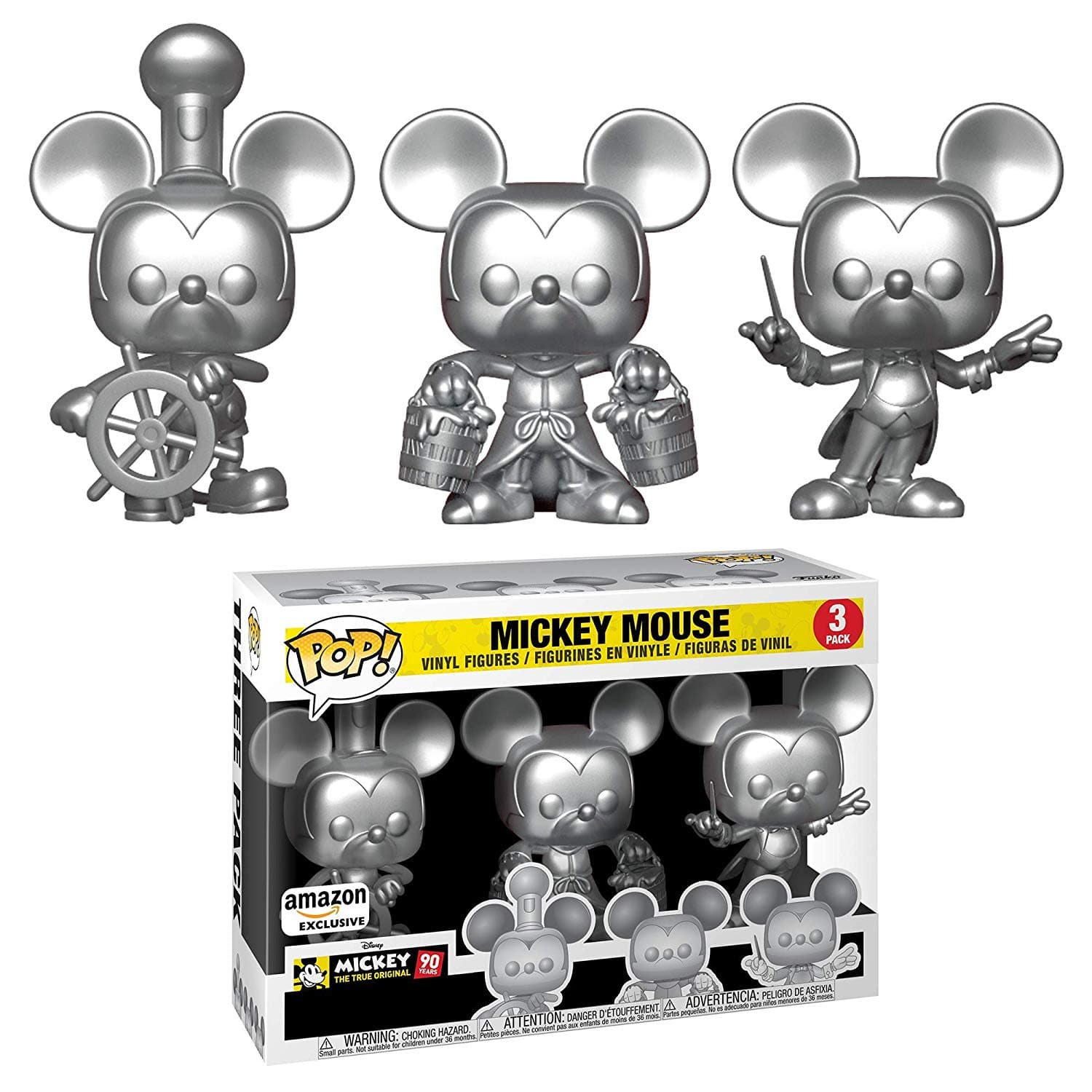 Mickey Mouse (Steamboat Willie, Apprentice, Conductor) (Silver 3-Pack) - Disney